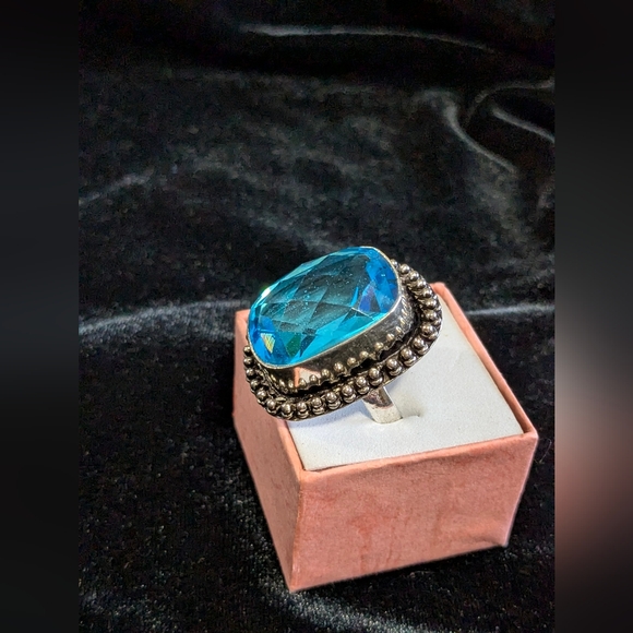 SOLD! Handcrafted Blue Topaz Boho Ring (Lab created) - Picture 12 of 16
